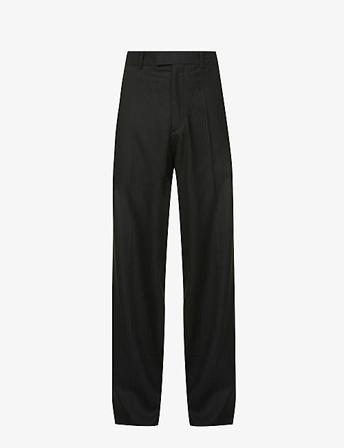 RAF SIMONS: Striped straight relaxed-fit wool trousers