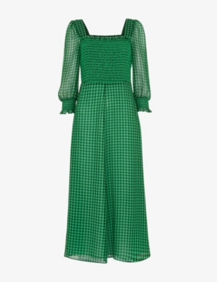 Whistles Womens Multi-coloured Lottie Gingham Check-print Shirred Crepe Midi Dress 10