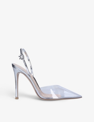 GIANVITO ROSSI - Ribbon pointed-toe leather and PVC slingback courts ...