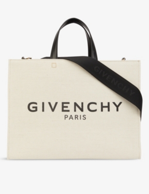 Givenchy Logo-print Medium Cotton-linen Blend Tote Bag In Beige/black