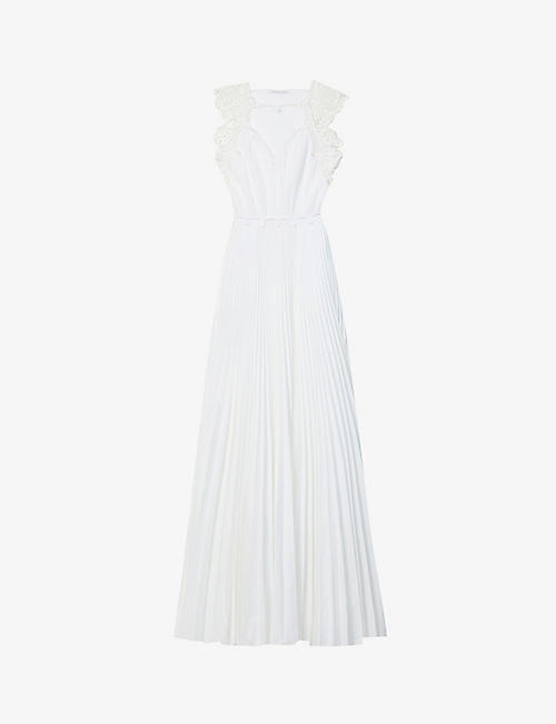 ALBERTA FERRETTI: Lace-trimmed pleated cotton-blend maxi dress