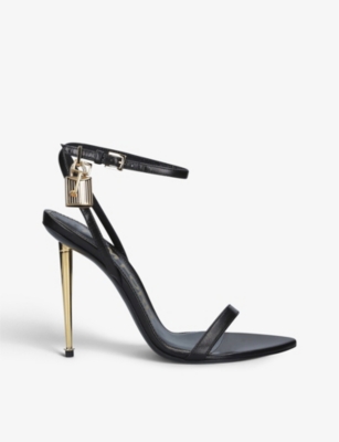 Shop Tom Ford Women's Black Padlock Leather Heeled Sandals