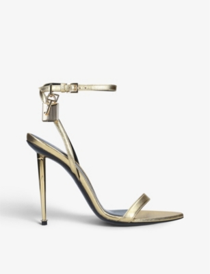 Tom Ford Padlock Leather Heeled Sandals In Gold