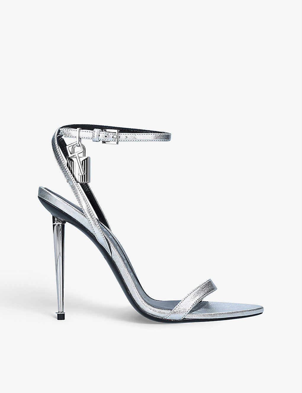Shop Tom Ford Women's Silver Padlock Leather Heeled Sandals