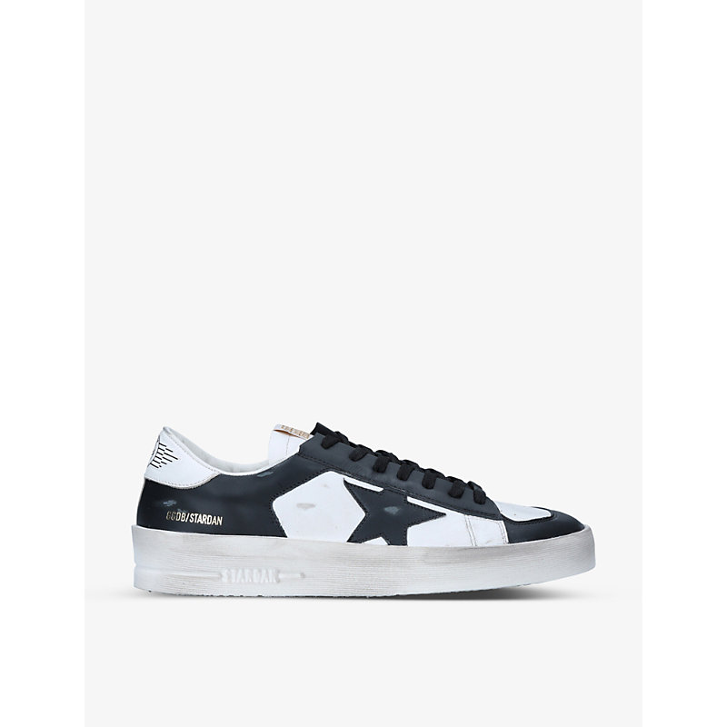 GOLDEN GOOSE GOLDEN GOOSE MEN'S WHITE/BLK STARDAN DISTRESSED LEATHER LOW-TOP TRAINERS,53468919
