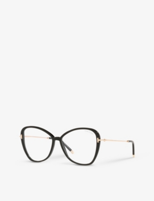 Shop Tom Ford Women's Black Ft5769-b Irregular-frame Acetate And Metal Optical Glasses