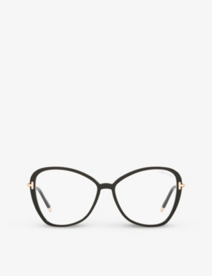 Tom Ford Womens Black Ft5769-b Irregular-frame Acetate And Metal Optical Glasses