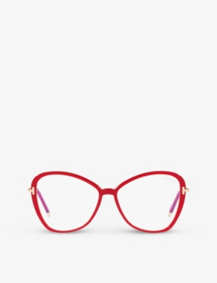 Tom Ford Womens Pink Ft5769-b Irregular-frame Acetate And Metal Optical Glasses