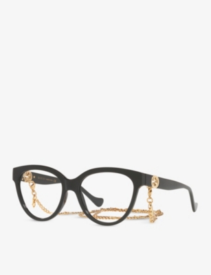 Shop Gucci Women's Black Gg1024o Aviator-framed Acetate Optical Glasses