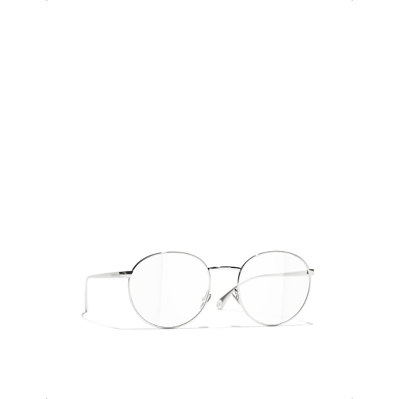 Pre-owned Chanel Ch2209 Oval-frame Metal Optical Glasses In Silver