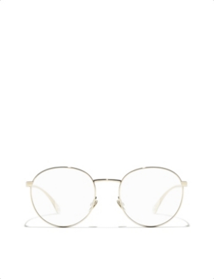 Pre-owned Chanel Ch2209 Oval-frame Metal Glasses In Gold