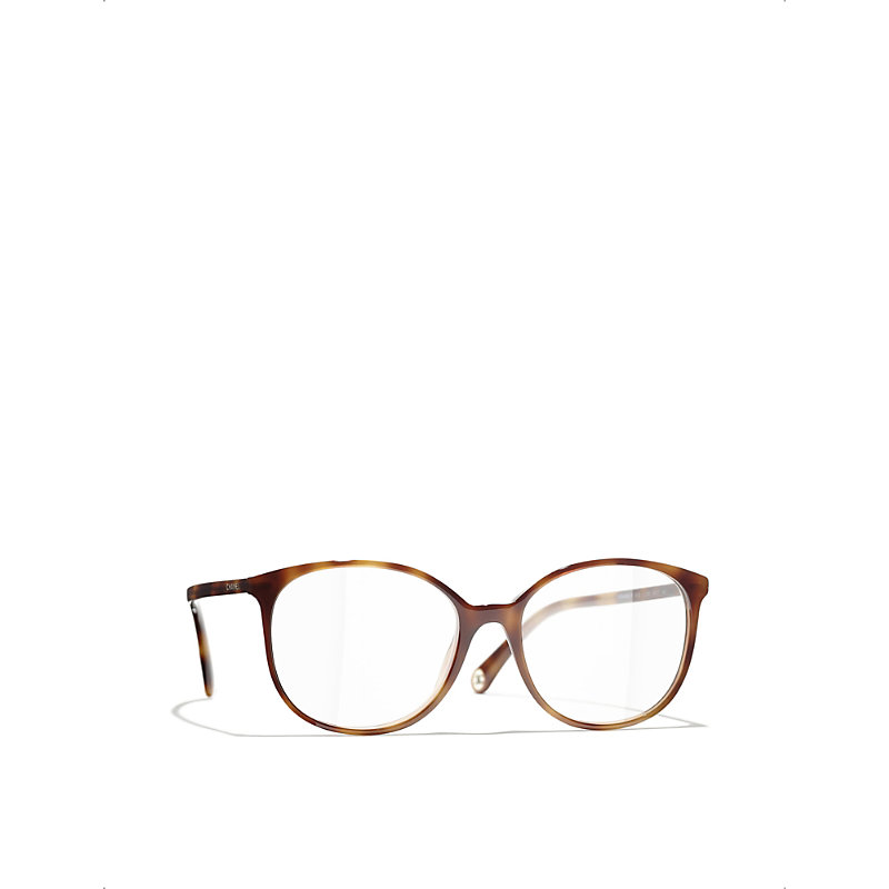 Pre-owned Chanel Womens Brown Ch3432 Pantos-frame Acetate Optical Glasses