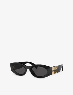 Miu Miu Womens Mu 11ws Oval-frame Acetate Sunglasses Black In Black