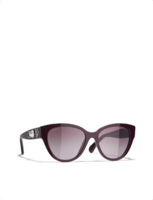 Pre-owned Chanel Womens Red Ch5477 Butterfly Cat-eye Acetate Sunglasses
