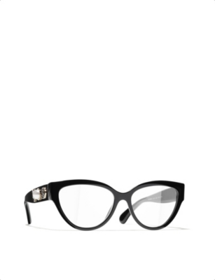 Pre-owned Chanel Womens Black Ch3436 Cat-eye Frame Optical Acetate Glasses