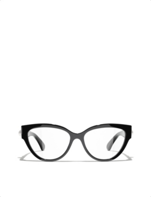 Pre-owned Chanel Womens Black Ch3436 Cat-eye Frame Optical Acetate Glasses