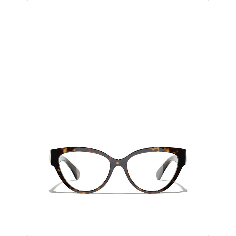 Pre-owned Chanel Womens Brown Ch3436 Cat-eye Frame Optical Acetate Glasses