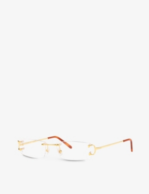 Shop Cartier Women's Gold Ct0092o Rectangular-frame Rimless Metal Optical Glasses