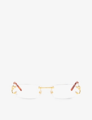 Shop Cartier Women's Gold Ct0092o Rectangular-frame Rimless Metal Optical Glasses