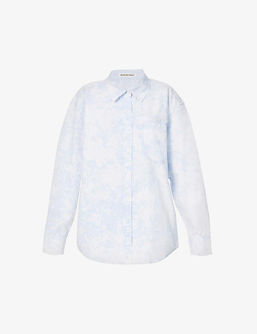 ALEXANDER WANG: Acid wash brand-embroidered cotton shirt
