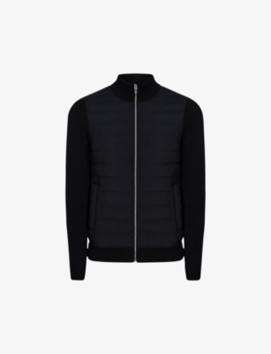 Reiss Trainer Funnel-neck Quilted Cotton-blend Jacket In Navy