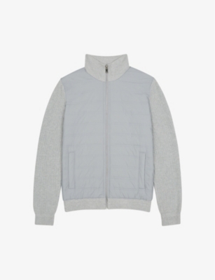 Reiss Trainer Long Sleeve Quilted Hybrid Zip Through Jacket In Soft Grey