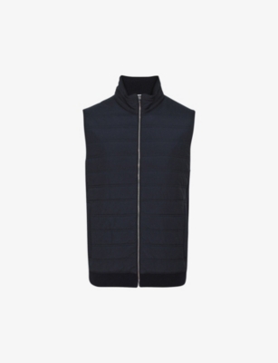 Reiss Mens Navy William Quilted High-neck Shell And Knitted Gilet