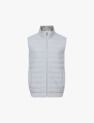 REISS REISS MEN'S SOFT GREY WILLIAM QUILTED HIGH-NECK SHELL AND KNITTED GILET,53574856