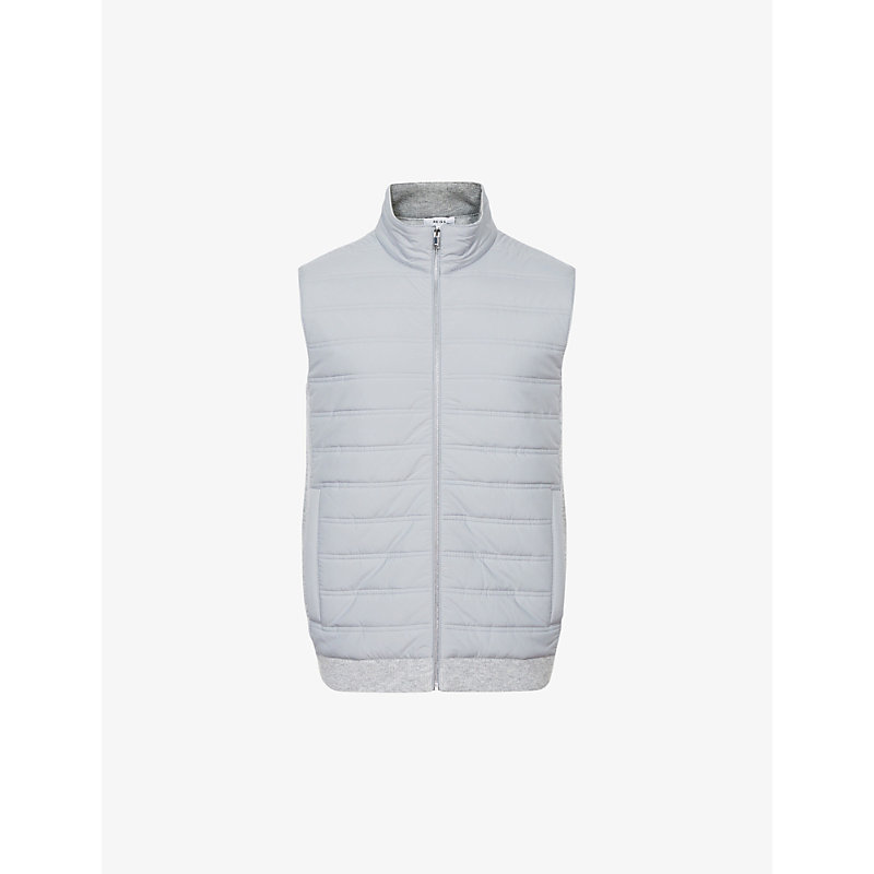REISS REISS MEN'S SOFT GREY WILLIAM QUILTED HIGH-NECK SHELL AND KNITTED GILET,53574856