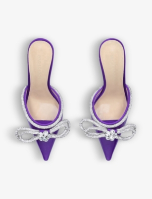 MACH & MACH Double Bow crystal-embellished PVC mules