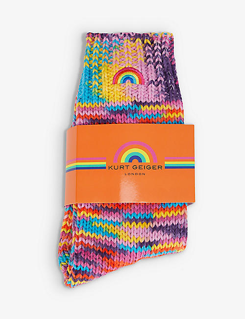KURT GEIGER LONDON: Be Kind rainbow-embroidered knitted socks