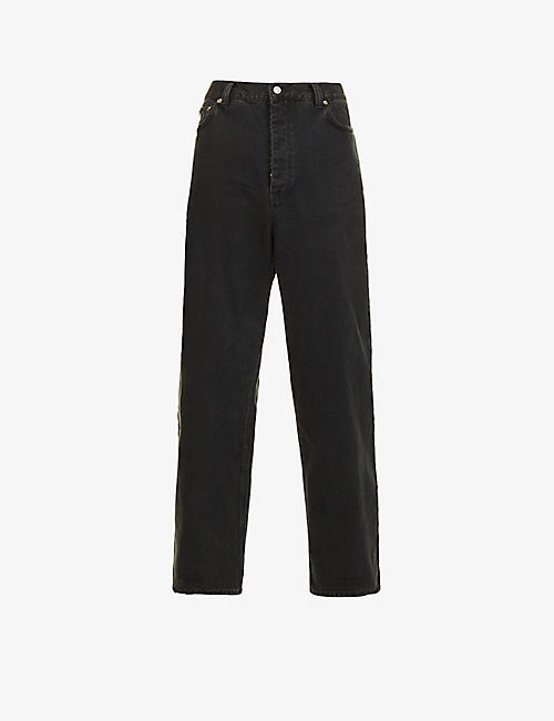 BALENCIAGA: Distressed-trim relaxed-fit wide denim jeans