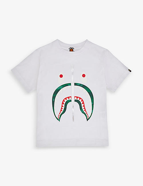 A BATHING APE: Camo Shark graphic-print cotton-jersey T-shirt 5-8 years