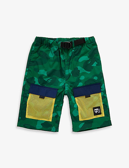 A BATHING APE: Camo-print mesh and shell shorts 5-8 years