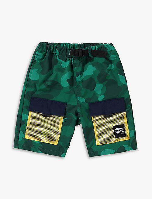 A BATHING APE: Camo-print mesh and shell shorts 13-16 years