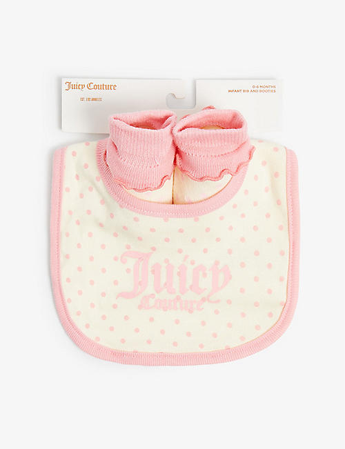 JUICY COUTURE: Logo-print cotton bib and booties set 0-6 months