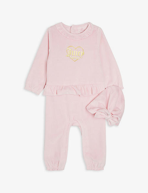 JUICY COUTURE: Logo-print frilled cotton-blend cotton-blend all-in-one and hat set 0-12 months