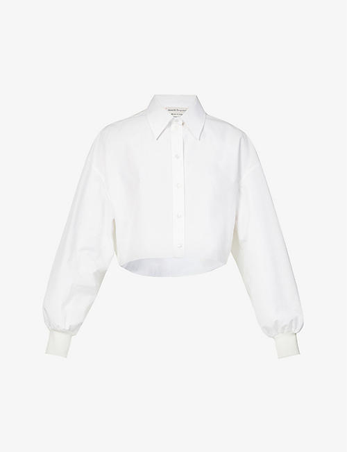 ALEXANDER MCQUEEN: Cropped spread-collar cotton-poplin shirt