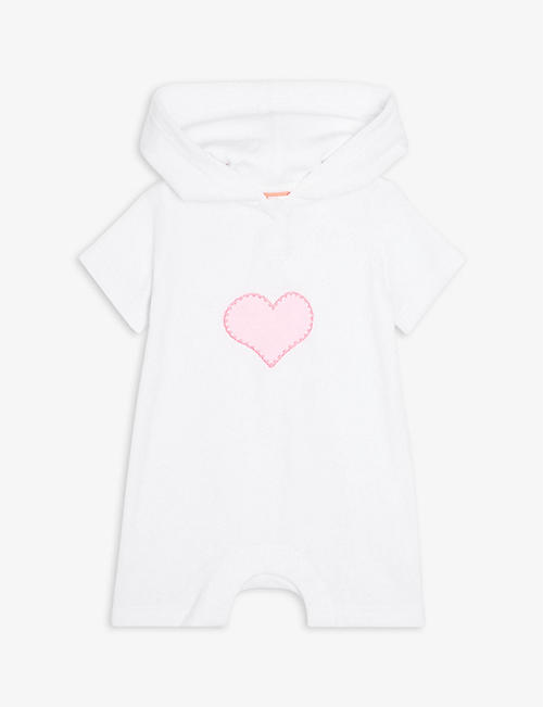SUNUVA: Heart-embroidered hooded cotton-blend towelling onesie 3-24 months