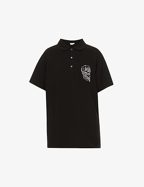 ALEXANDER MCQUEEN: Skull-embroidered relaxed-fit cotton-piqué polo shirt