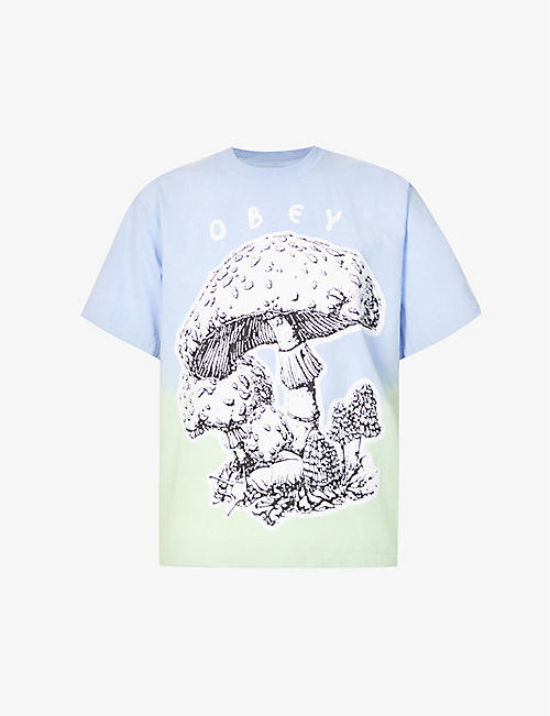 OBEY: Mushroom-print cotton-jersey T-shirt