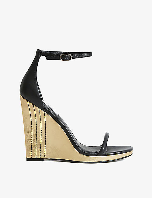 REISS: Ashton contrast-heel leather wedge sandals