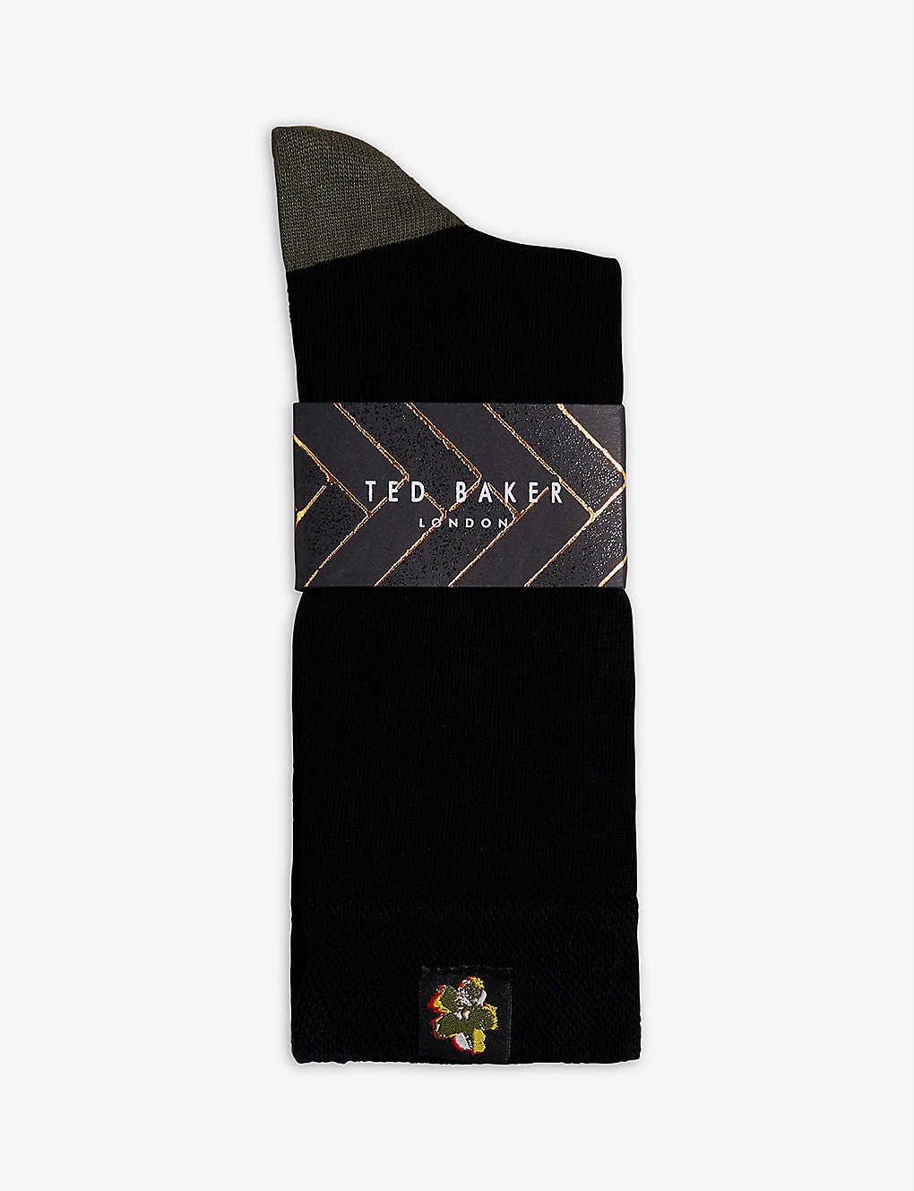 Shop Ted Baker Men's Black Classic Floral-embroidered Cotton-blend Socks