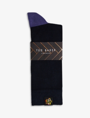 Ted Baker Classic Floral-embroidered Cotton-blend Socks In Blue