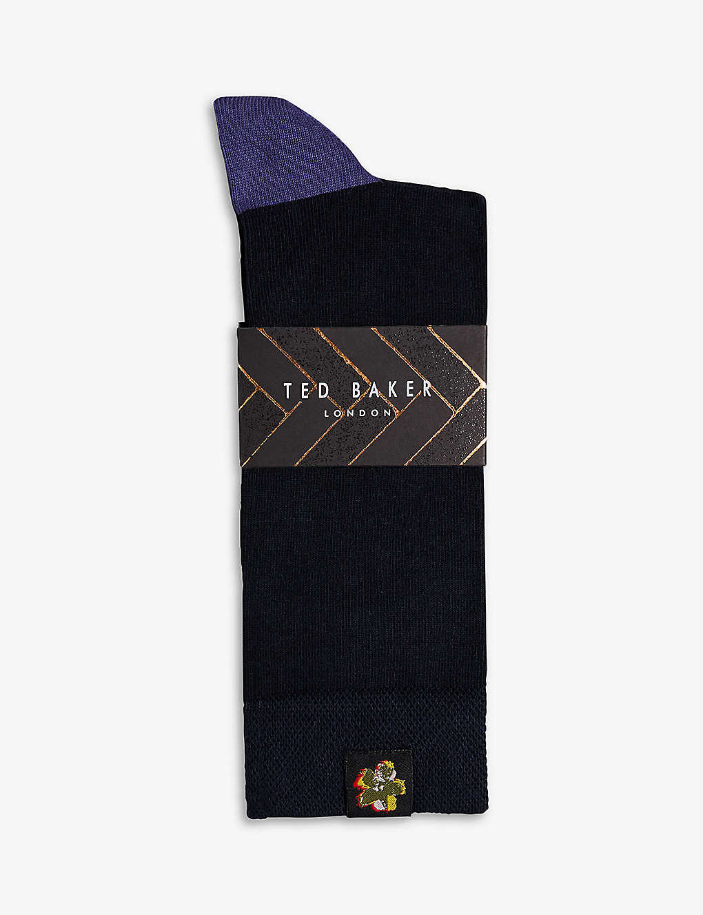 Ted Baker Classic Floral-embroidered Cotton-blend Socks In Blue