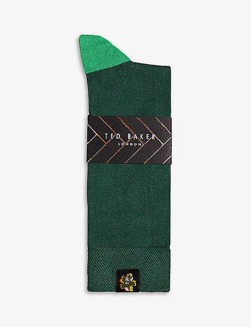 TED BAKER: Classic floral-embroidered cotton-blend socks