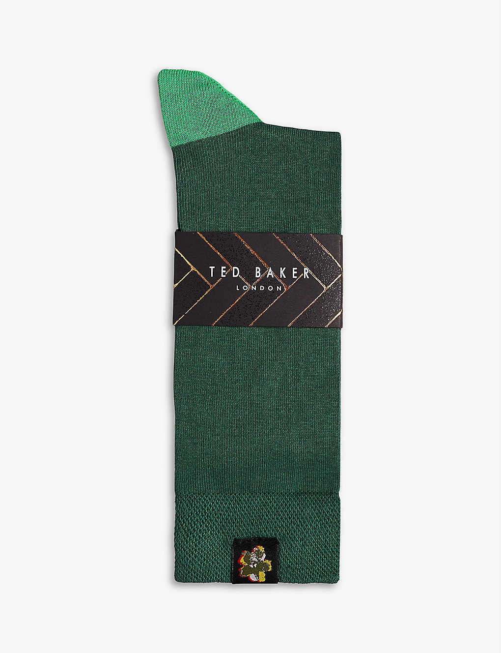 Ted Baker Classic Floral-embroidered Cotton-blend Socks In Dk-green