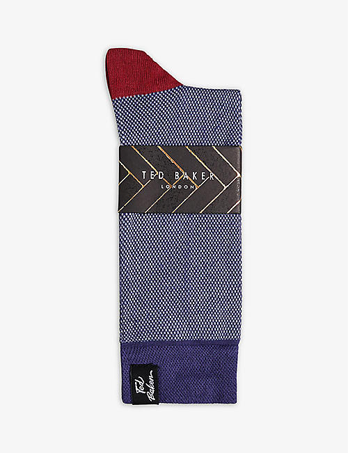 TED BAKER: Tedtext colour-blocked stretch cotton-blend socks
