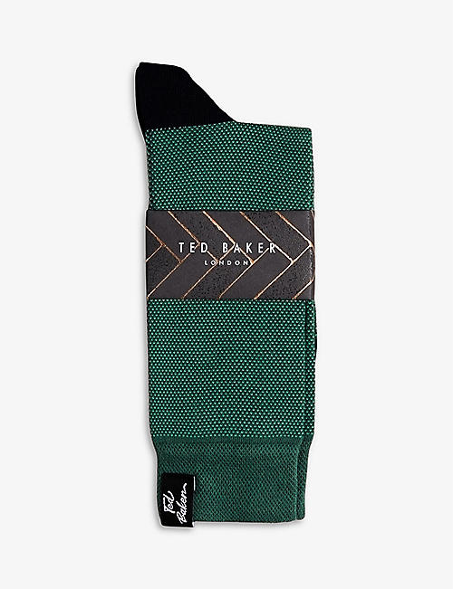 TED BAKER: Tedtext colour-blocked stretch cotton-blend socks