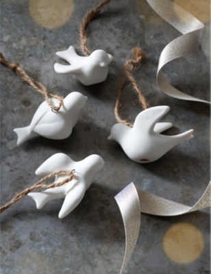 THE WHITE COMPANY: Dove-shaped porcelain Christmas decorations set of four